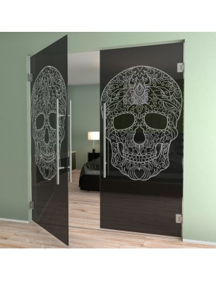 Pendeltür Skull 3 Gelasert Auf Grauglas