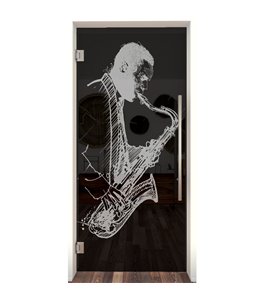 Pendeltür Saksofonist Gelasert Auf Grauglas