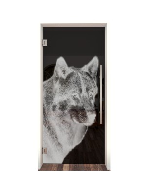 Pendeltür Wolf 5 Gelasert Auf Grauglas