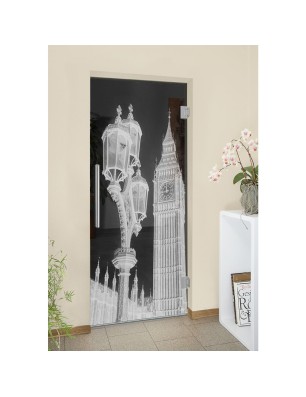 Pendeltür Big Ben Gelasert Auf Grauglas