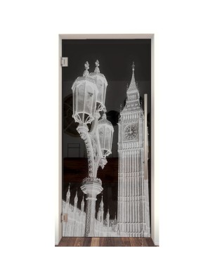 Pendeltür Big Ben Gelasert Auf Grauglas