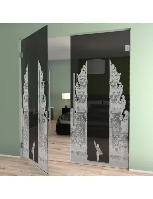 Pendeltür Cross Gelasert Auf Grauglas