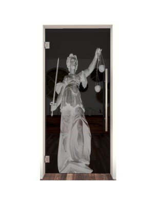 Pendeltür Justitia Gelasert Auf Grauglas