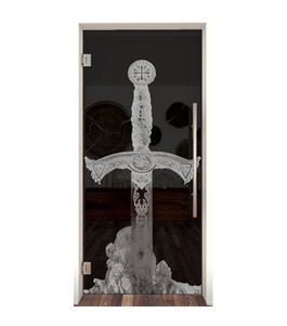Pendeltür Excalibur Gelasert Auf Grauglas
