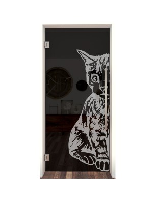 Pendeltür Katze Gelasert Auf Grauglas