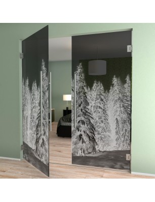 Pendeltür Winterwald Gelasert Auf Grauglas