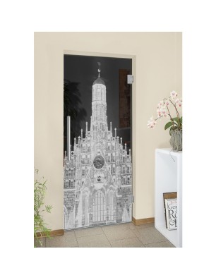 Pendeltür Frauenkirche Gelasert Auf Grauglas