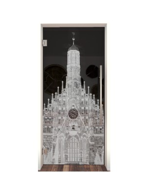 Pendeltür Frauenkirche Gelasert Auf Grauglas