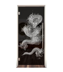 Pendeltür Dragon Gelasert Auf Grauglas