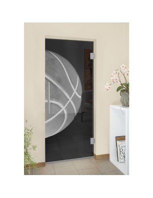 Pendeltür Basketball Gelasert Auf Grauglas