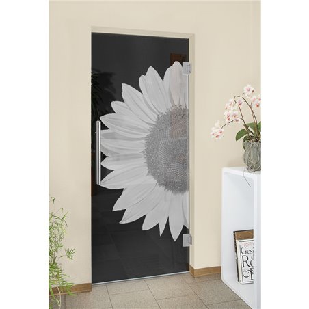 Pendeltür Sonnenblume Gelasert Auf Grauglas