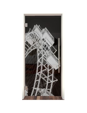 Pendeltür Riesenrad Gelasert Auf Grauglas