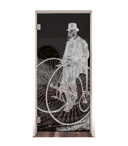 Pendeltür Vintage Bike Gelasert Auf Grauglas