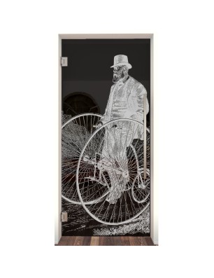 Pendeltür Vintage Bike Gelasert Auf Grauglas