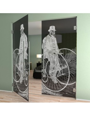 Pendeltür Vintage Bike Gelasert Auf Grauglas