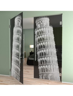 Pendeltür Pisa Gelasert Auf Grauglas