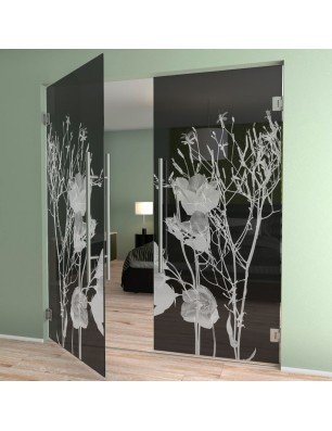 Pendeltür Blume 7 Gelasert Auf Grauglas