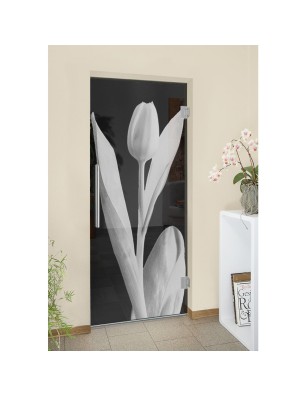 Pendeltür Tulpe Gelasert Auf Grauglas