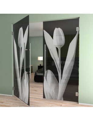 Pendeltür Tulpe Gelasert Auf Grauglas