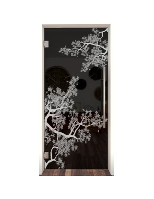 Pendeltür Japan Garden Gelasert Auf Grauglas