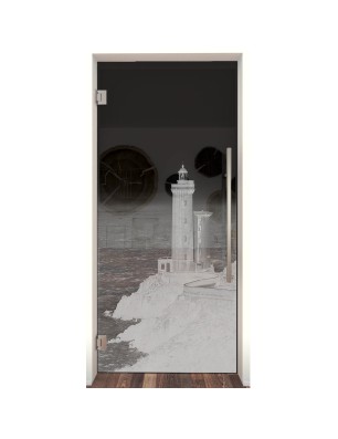 Pendeltür Leuchtturm 3 Gelasert Auf Grauglas