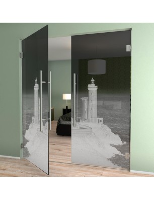 Pendeltür Leuchtturm 3 Gelasert Auf Grauglas