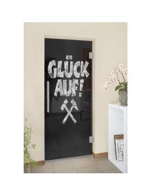 Pendeltür Glück Auf Gelasert Auf Grauglas