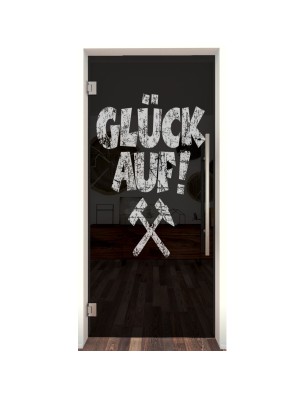 Pendeltür Glück Auf Gelasert Auf Grauglas