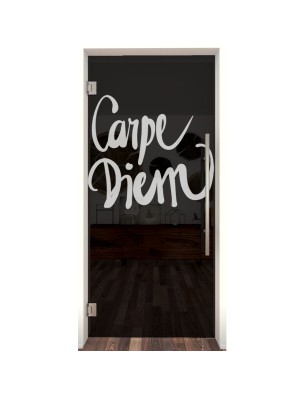 Pendeltür Carpe Diem Gelasert Auf Grauglas
