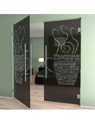 Pendeltür Kaffe Wordart Gelasert Auf Grauglas