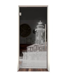Pendeltür Leuchtturm 5 Gelasert Auf Grauglas