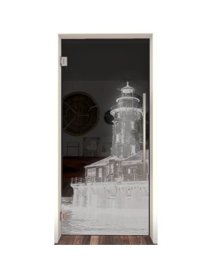 Pendeltür Leuchtturm 5 Gelasert Auf Grauglas