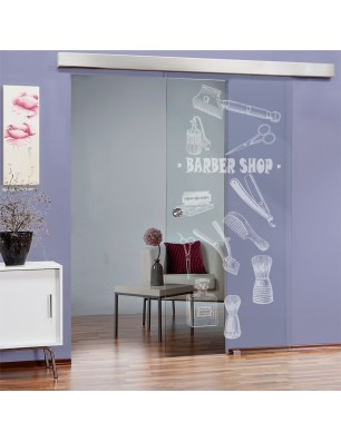Glasschiebetür ECO-LINE Barber Shop Gelasert Auf Klarglas
