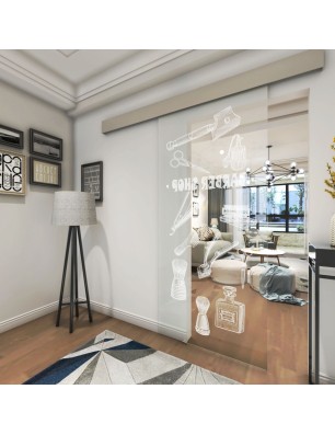 Glasschiebetür ECO-LINE Barber Shop Gelasert Auf Klarglas