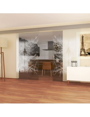 Glasschiebetür ECO-LINE Abstrakt 7 Gelasert Auf Klarglas