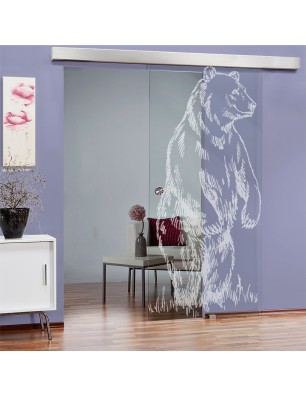 Glasschiebetür ECO-LINE Bär Gelasert Auf Klarglas
