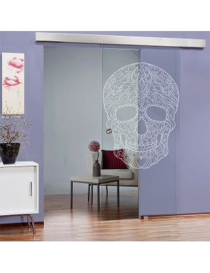 Glasschiebetür ECO-LINE Skull 3 Gelasert Auf Klarglas