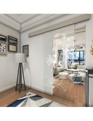 Glasschiebetür ECO-LINE Blume 9 Gelasert Auf Klarglas