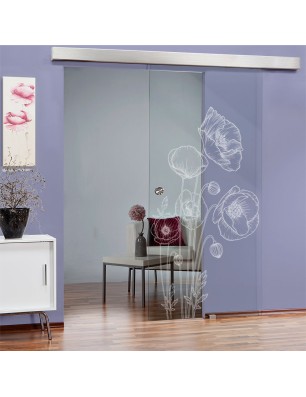 Glasschiebetür ECO-LINE Blume 10 Gelasert Auf Klarglas