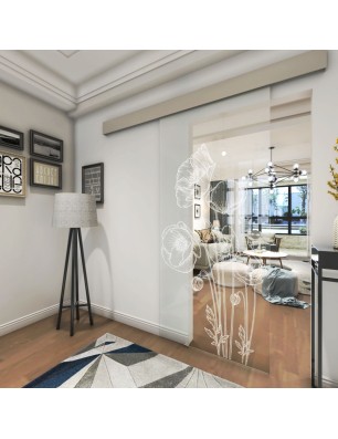 Glasschiebetür ECO-LINE Blume 10 Gelasert Auf Klarglas