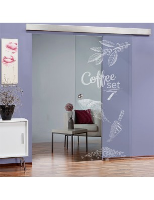 Glasschiebetür ECO-LINE Coffee Set Gelasert Auf Klarglas