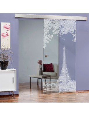 Glasschiebetür ECO-LINE Eifelturm 2 Gelasert Auf Klarglas