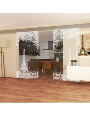 Glasschiebetür ECO-LINE Eifelturm 2 Gelasert Auf Klarglas