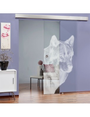 Glasschiebetür ECO-LINE Wolf 5 Gelasert Auf Klarglas