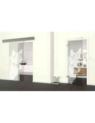 Glasschiebetür ECO-LINE Wolf 5 Gelasert Auf Klarglas