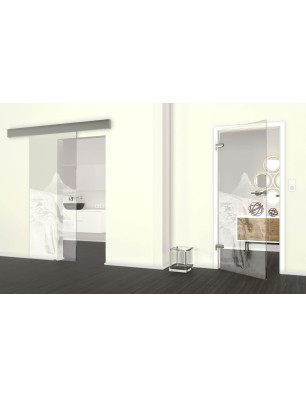 Glasschiebetür ECO-LINE Berg Gelasert Auf Klarglas