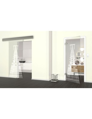 Glasschiebetür ECO-LINE Steg II Gelasert Auf Klarglas