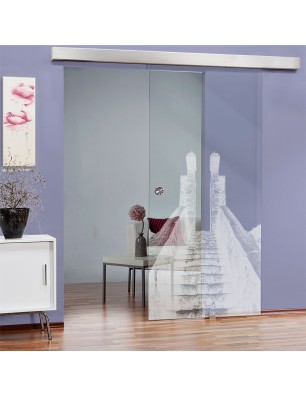 Glasschiebetür ECO-LINE Treppe Gelasert Auf Klarglas
