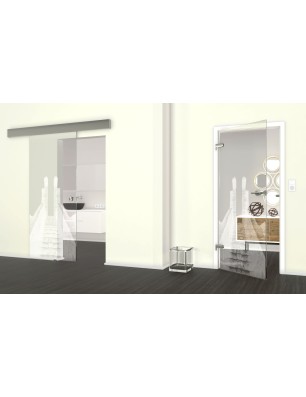 Glasschiebetür ECO-LINE Treppe Gelasert Auf Klarglas