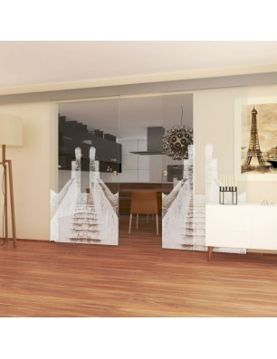 Glasschiebetür ECO-LINE Treppe Gelasert Auf Klarglas